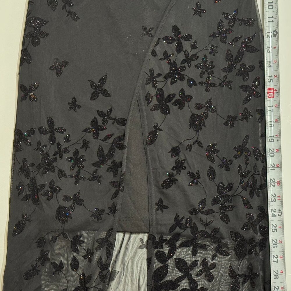 Vtg Y2K Velvet Burnout Floral Dress SzM Sparkle Sheer Stretch Whimsigoth Witchy - Picture 13 of 16